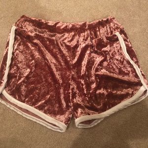 Rose Gold Velvet Booty Shorts with white stripe